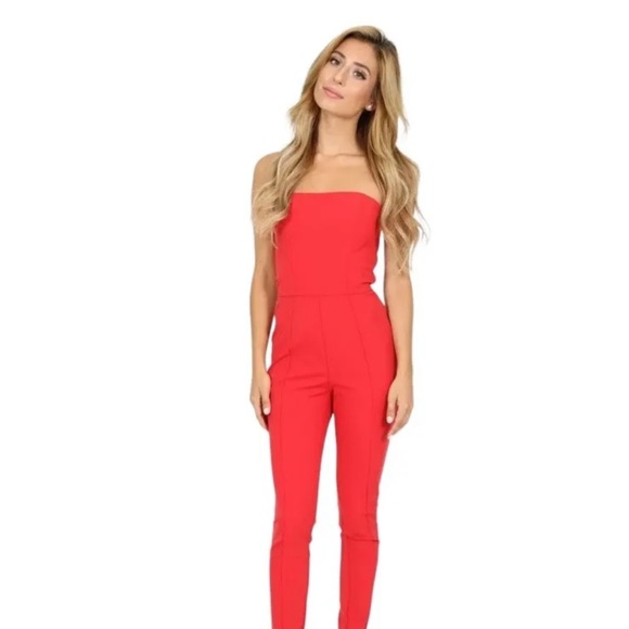 Kittenish Red Strapless Jumpsuit - Picture 3 of 13